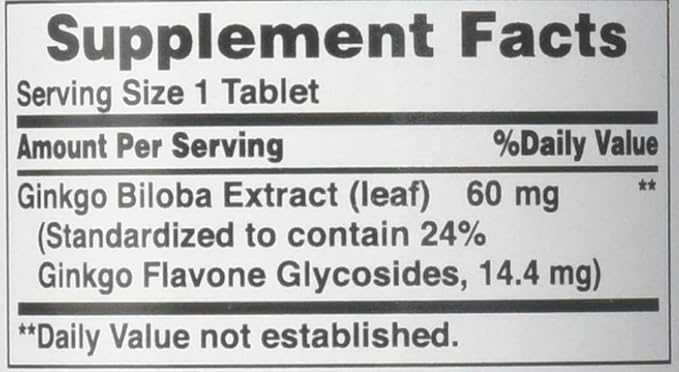 Puritan's Pride Ginkgo Biloba Standardized Extract 60 mg Tablets, 120 Count (Pack of 3)