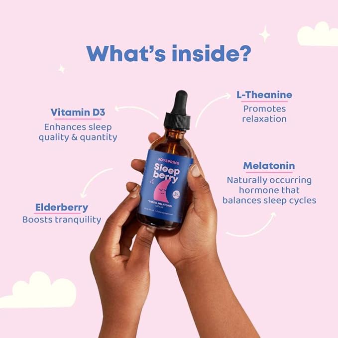 SleepBerry Liquid Melatonin for Kids - Natural Sleep Aid with Elderberry and Vitamin D - Boosts Immune System While They Sleep (1 Fl oz)