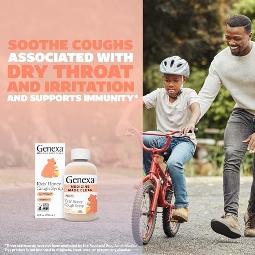 Genexa Kids' Clean Cough Medicine & Honey Cough Syrup, Pain & Fever Reducer Value 4-Pack, Dye Free, 0% Artificial Additives, Cough Care for Children, Fever & Pain Reliever, 16 fl oz (4 Bottles)