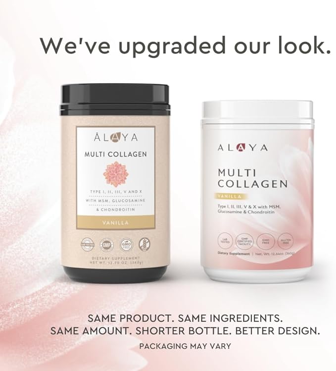 Alaya Multi Collagen Powder - Type I, II, III, V, X Hydrolyzed Collagen Peptides Protein Powder Supplement with MSM + GC (Vanilla)