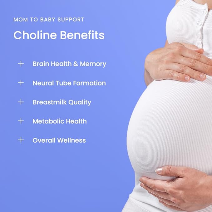 Choline Supplements 550mg | Supports Baby’s Brain Development & Cognitive Function During Pregnancy & Metabolism | Ultra Pure Natal VitaCholine®, Prenatal Choline Bitartrate | 120 Vegan Capsules