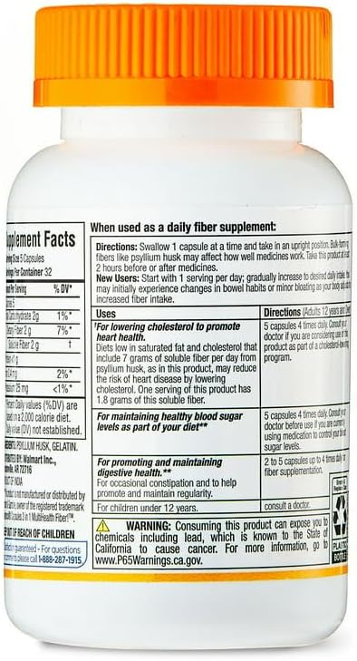 Equate Daily Fiber - Psyllium Husk Capsules 160ct (Pack of 1) - Supplement for Regularity & Digestive Support, Boxed by Fusion Shop Store