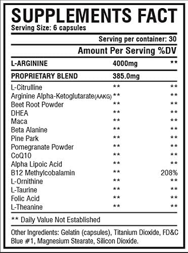 Nitric Oxide Supplement Booster Complex L Arginine 4000mg,L Citrulline, AAKG,Beet Root,Pre Workout Pills,Muscle Bulider,Growth,Pumps,180 Capsules
