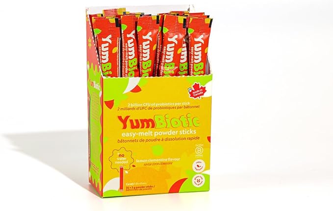 Herbaland YumBiotic Powder Stick - Vegan, 2 billion CFU of probiotics & 520mg of prebiotics per Stick, Strawberry Shake, Lemon Clementine (1 x Lemon Clementine Yumbiotic Box, Lemon Clementine)