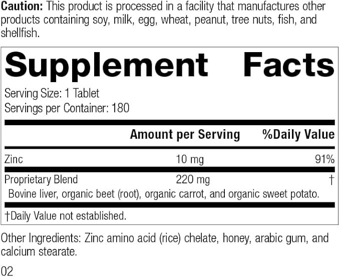 Standard Process Inc. Zinc Chelate - Whole Food Digestion and Digestive Health, and Skin Health with Beet Root and Zinc - 180 Tablets