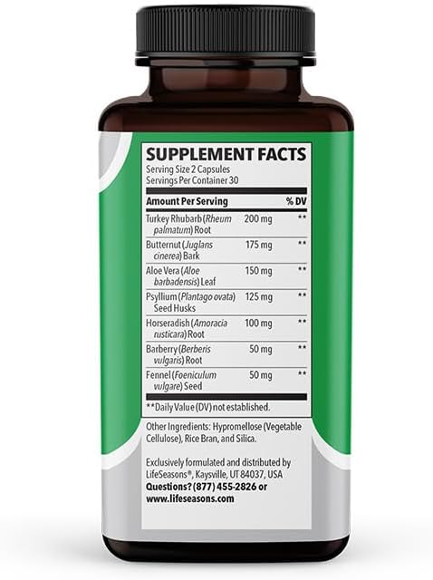LifeSeasons - Regulari-T - Bowel Support - Constipation Relief Supplement - Natural Laxative - Maintain Healthy Colon Regulation and Elimination - Stool Softening - Reduce Gas Discomfort - 60 Capsules