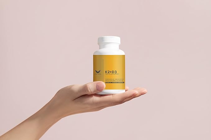 High Level K2-D3, Vitamin K2 Supplement, Dual Action Support Complex with Bioperine (Black Pepper) & 5000IU D3 Cholecalciferol, Support for Heart, Bone & Health Defense, 100MCG, 60 Veggie Capsules