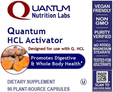 Quantum Nutrition Labs HCL Activator - Pepsin Digestive Enzymes Supplement for Optimal Digestive Function for Men & Women, Low Stomach Acid, Nutrient Absorption - 90 Vegetarian Capsules