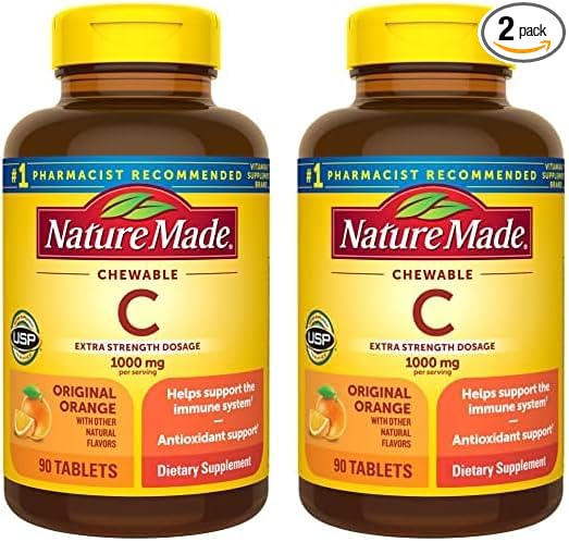 Nature Made Extra Strength Dosage Chewable Vitamin C 1000 mg per Serving, Dietary Supplement for Immune Support, 90 Tablets, 45 Day Supply (Pack of 2)