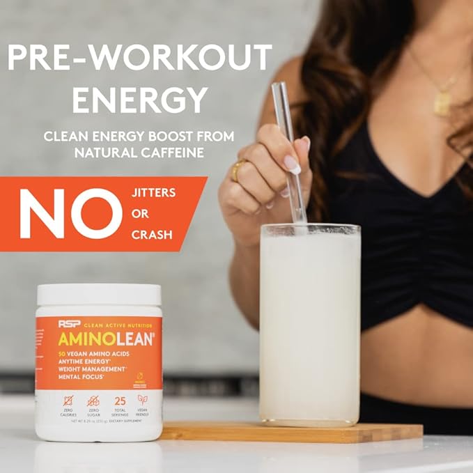 RSP NUTRITION AminoLean Natural Pre Workout Powder, Sucralose Free Amino Energy with No Artificial Dyes, Vegan BCAAs and Weight Management, Acai, 25 Serv