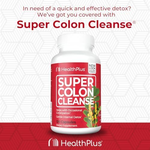 Health Plus Super Colon Cleanse 30 Day Supply of Gentle Gut Cleanse Detox, Psyllium Husk, Probiotics for Constipation Relief & Digestive Support, 120 Capsules