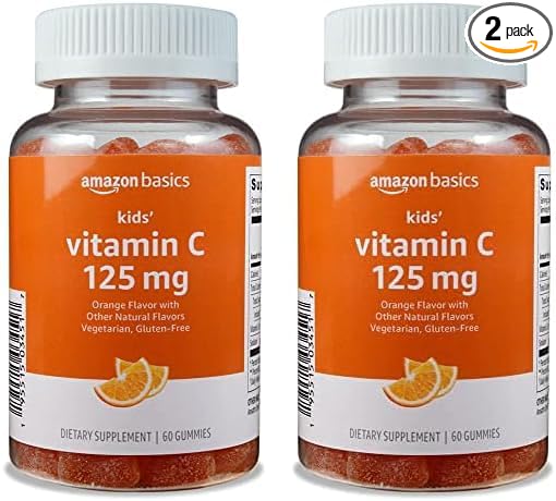 Amazon Basics Kids' Vitamin C 125mg Gummies, Orange, 60 Count, Immune Health, 2 Month Supply (Previously Solimo) (Pack of 2)
