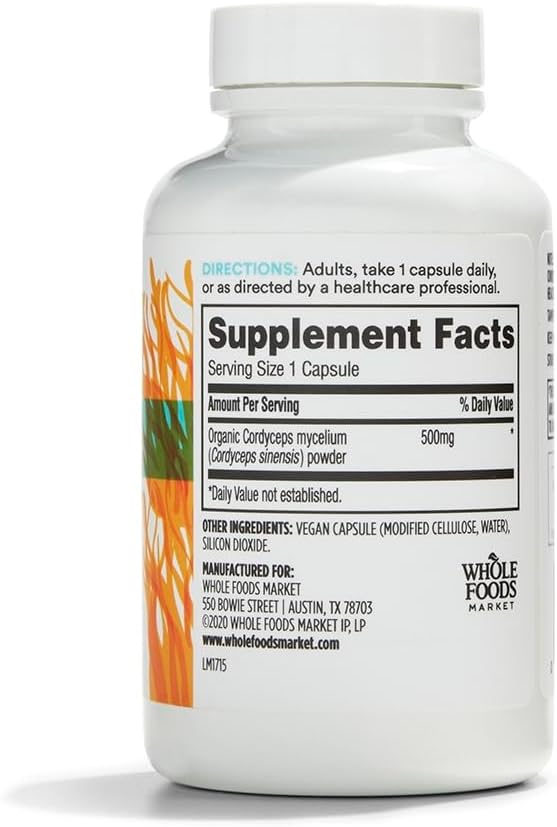 365 by Whole Foods Market, Cordyceps Mushroom Vegan Capsules, 500mg, 90 Count