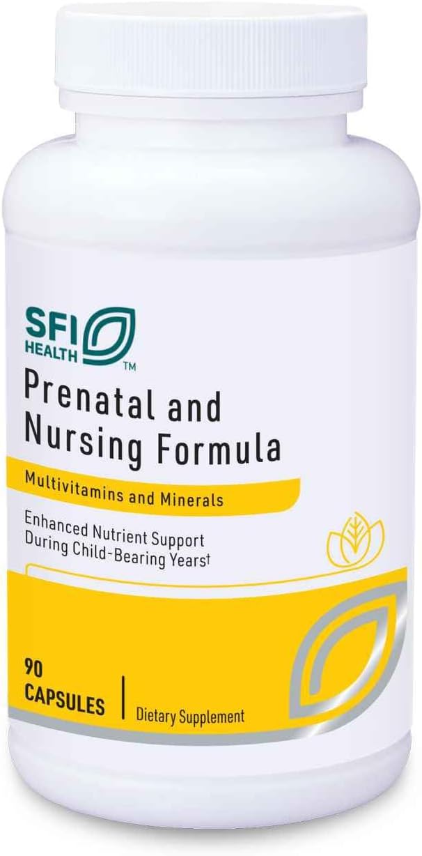 Klaire Labs SFI Health Prenatal & Nursing Multivitamin - Postnatal & Prenatal Vitamins for Women with Iron - Complete Nutritional Support During Preconception, Pregnancy & Breastfeeding (90 Capsules)