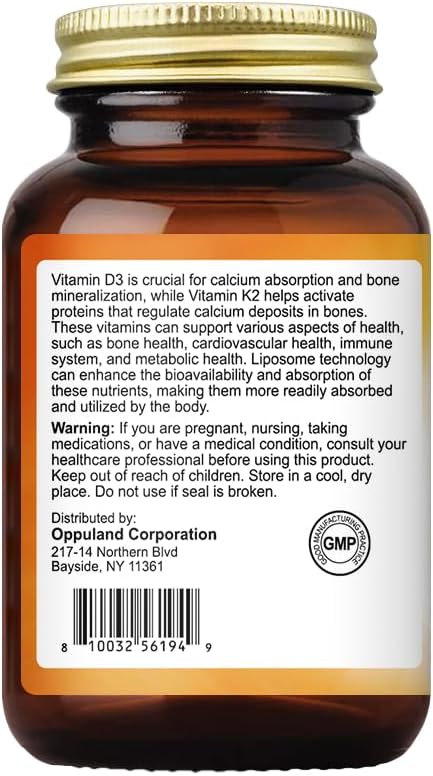 Vitamin D3 + K2 5000 IU - Liposomal Technology for Enhanced Absorption - MK-7 Vitamin K2 100mcg - Supports Bone & Calcium Metabolism - D3K2 Supplement for Men & Women - 90 Softgels