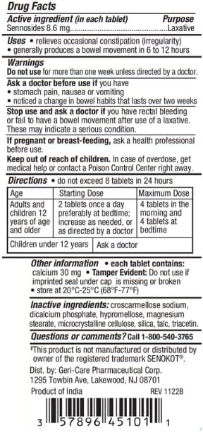 Gericare Geri-kot Natural Vegetable Laxative-100 Tablets by Geri-Care