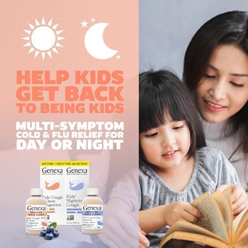 Genexa Kids' Clean Cough Medicine & Honey Cough Syrup, Pain & Fever Reducer Value 4-Pack, Dye Free, 0% Artificial Additives, Cough Care for Children, Fever & Pain Reliever, 16 fl oz (4 Bottles)