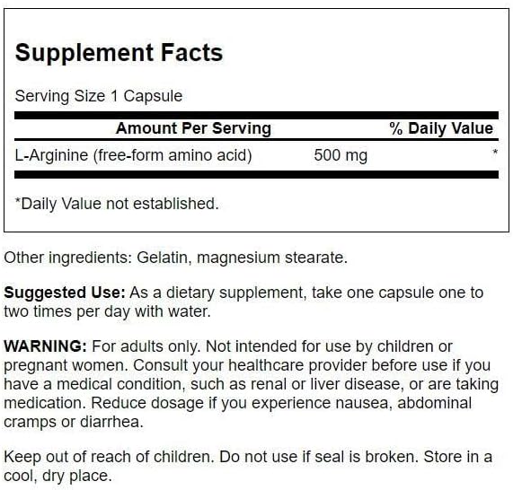 Swanson Amino Acid L-Arginine 500 Milligrams 200 Capsules