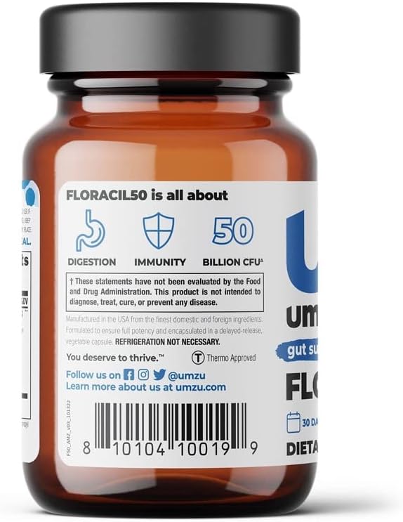 UMZU Floracil50 Probiotic for Women + Men - 50 Billion CFU for Gut Health, Acidophilus, Rhamnousus, Digestion, Gut Health, Immunity, Energy - 30-Day Supply (30 Capsules)