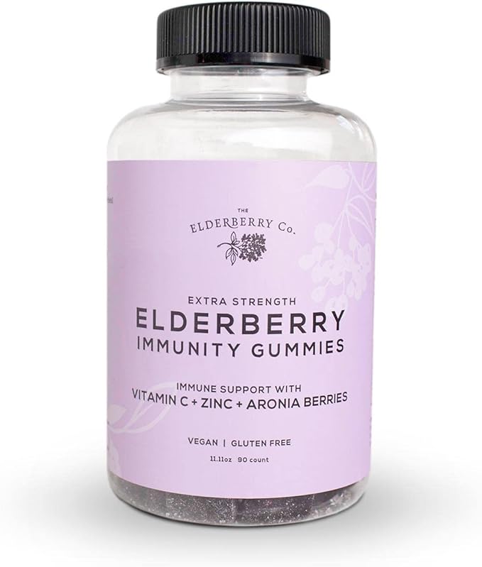 Extra Strength Elderberry Gummies with Vitamins C, D,E and Zinc for All-Natural Immune Support, No Artificial Ingredients (90 Count)