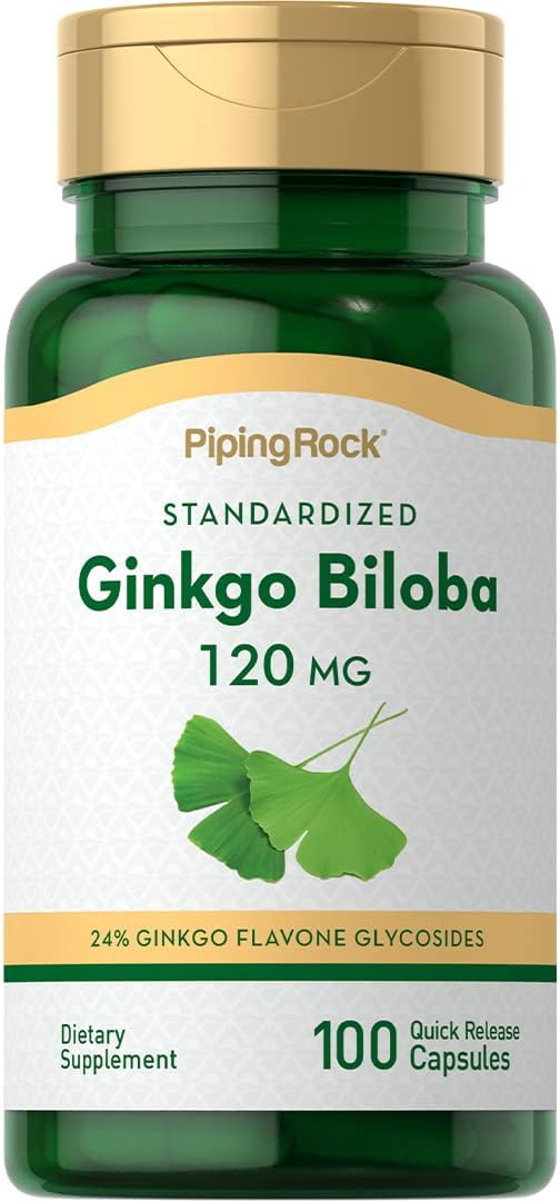 Piping Rock Ginkgo Biloba Supplements 120mg | 100 Capsules | Standardized Extract | Non-GMO, Gluten Free