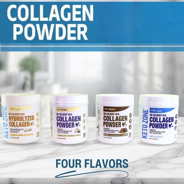 Keto Zone Dr. Colbert MD Hydrolyzed Collagen Powder | Unflavored | by Divine Health | Chicken & Marine Collagen Peptides | Hair, Skin and Nails Support