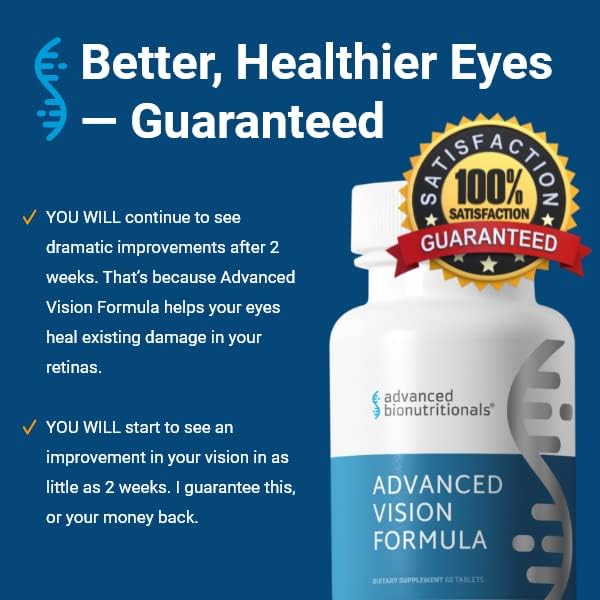 – Advanced Vision Formula Supplement, Healthy Vision, Eye Function Support, Eye Vitamins, Lutein, Zeaxanthin, Vitamin A, C, Zinc, Gluten Free, Dairy Free, Vegan (60 Tablets)