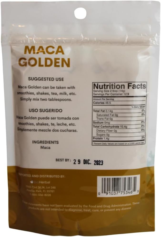 Bio Herbal- MACA GOLDEN (100% Natural) -Pure Root Powder - Great For To Start The Day With Energy.
