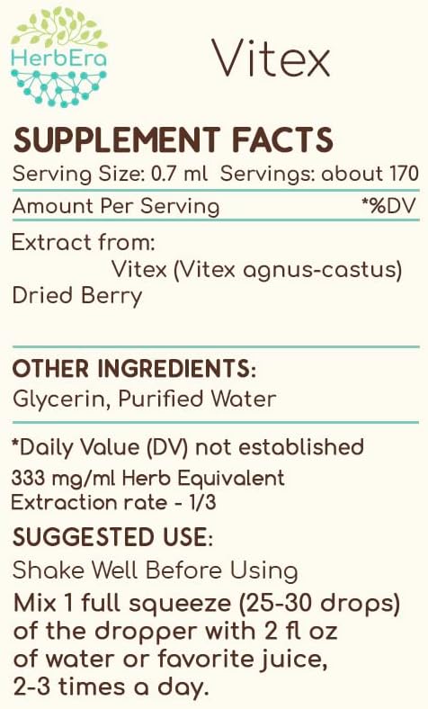 Vitex B120 Alcohol-Free Herbal Extract Tincture, Concentrated Liquid Drops Natural Vitex (Chaste Tree, Vitex Agnus-Castus) (4 fl oz)