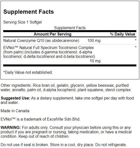 Swanson Coq10 100 Milligrams with 10 Milligrams Tocotrienols 100 Milligrams 60 Sgels