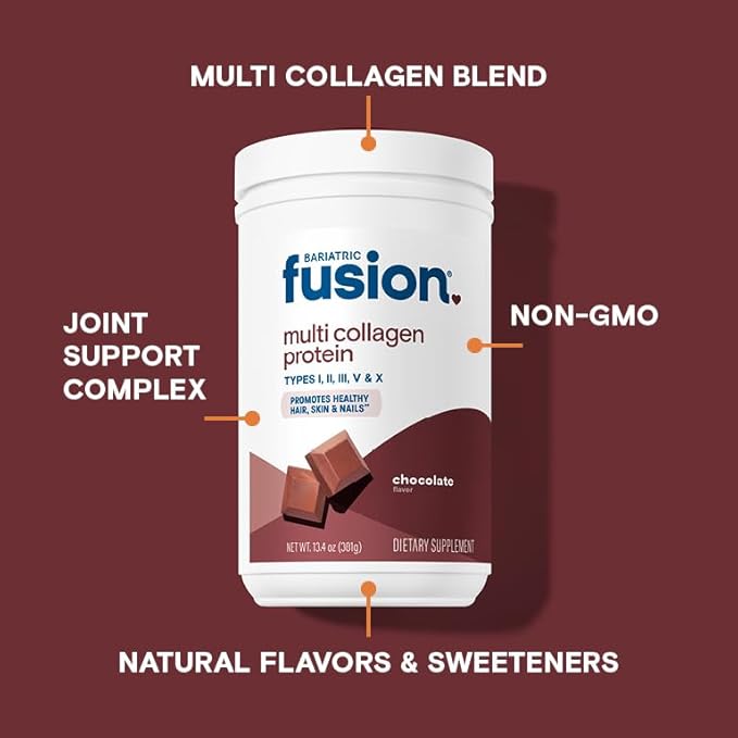 Bariatric Fusion Chocolate Multi Collagen Protein Powder | Hydrolyzed Collagen Peptides Powder Plus Joint Support Complex of MSM and Glucosamine | Type 2 | Dairy, Gluten & Soy Free | 30 Servings