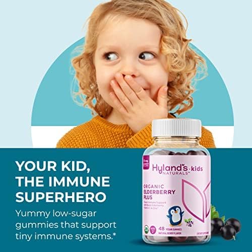 Hyland's Kids Organic Elderberry Plus Gummies, Organic Black Elderberry with ZINC and Vitamin C, Immune Support for Children, 48 Vegan Gummies