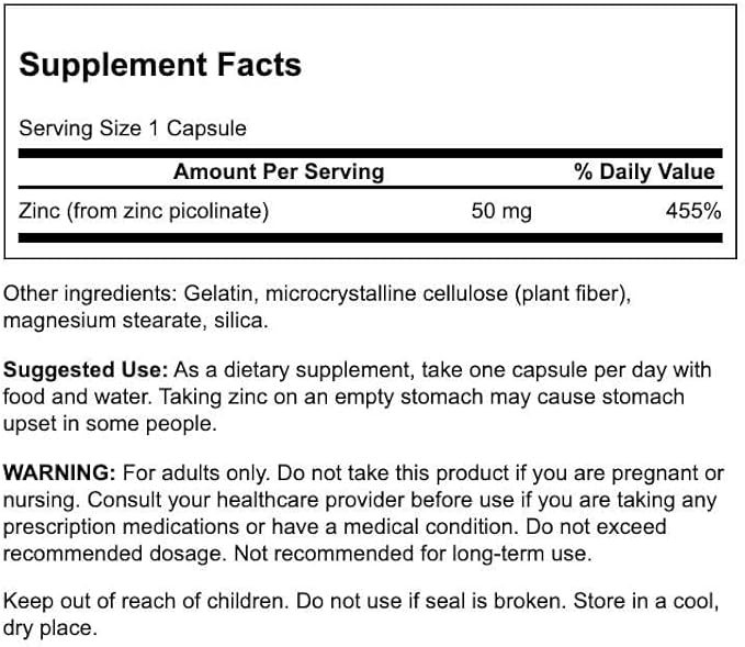 Swanson Extra Strength Zinc Picolinate - Body Preferred Form 50 mg 60 Caps