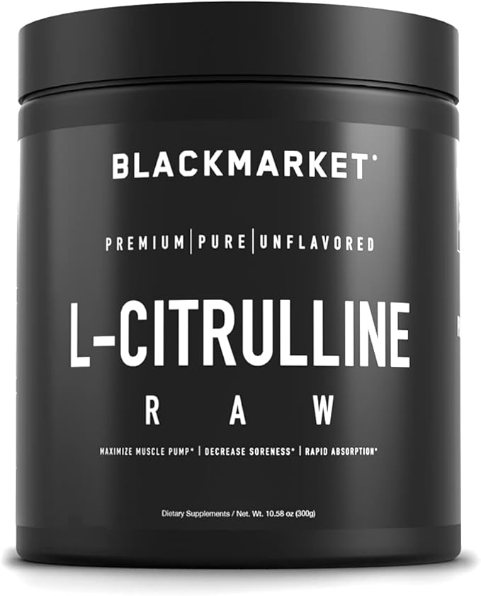 BLACKMARKET RAW L-Citrulline - Workout Powder Drink Mix for Men & Women, Improve Blood Flow & Performance, Cardiovascular Health Supplement, Reduces Fatigue & Improves Endurance, 300 Grams