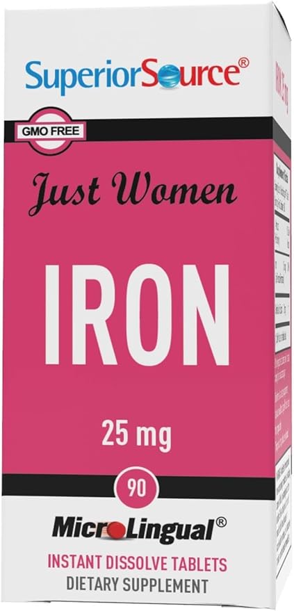 Superior Source Just Women - Iron 25 mg, (Ferrous Fumarate), Under The Tongue Quick Dissolve MicroLingual Tablets, 90 Count, Easily Absorbed, Assists Red Blood Cell Formation, Non-GMO