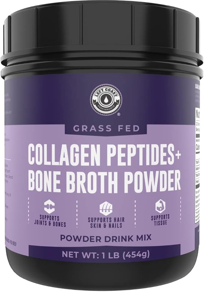 16oz Bone Broth Powder with Grass Fed Collagen Peptides - Unflavoured, Zero Carb, Dairy Free, No Additives, No Fillers - Natural Source Type I and III - Grass Fed Bone Broth Collagen Powder
