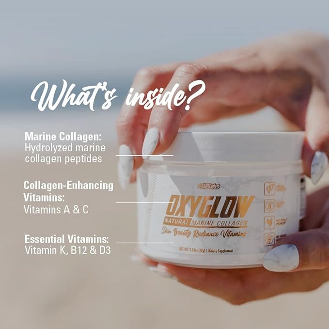 EHP Labs OxyGlow Natural Marine Collagen Powder - Hydrolyzed Marine Collagen Peptides Powder - Boosts Skin Elasticity & Firmness, Accelerates Nail Growth & Strengthens Hair, 30 Serves (Unflavored)