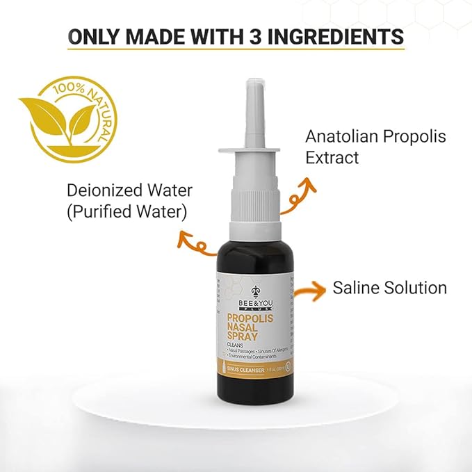 BEE and You Plus Natural Propolis Nasal Spray 1 Fl oz | Congestion Relief Drug Free & Alcohol Free, Sinus Relief, Allergy, Nasal Moisturizing Spray
