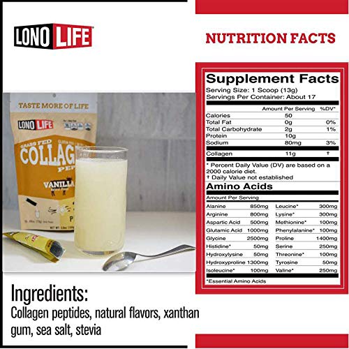 LonoLife - Vanilla Flavored Collagen Peptides with 10g Protein, Paleo and Keto Friendly, 8-Ounce Container - Packaging May Vary