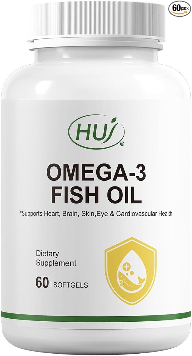 HUJ Omega 3 Fish Oil 1000mg Softgels - EPA+DPA, Fish Oil Omega 3 for Heart, Brain, Skin, Eyes & Cardiovascular Support *- 60 Softgels