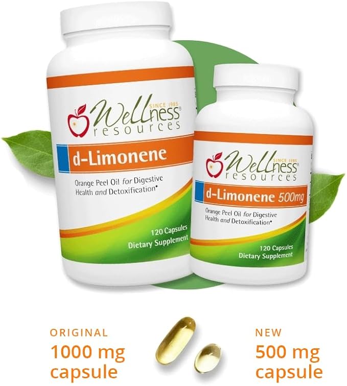 Wellness Resources High Potency d-Limonene Capsules 500mg, 120 Capsules - Orange Peel Extract for Digestive Health, Heartburn, Acid Reflux, Detoxification