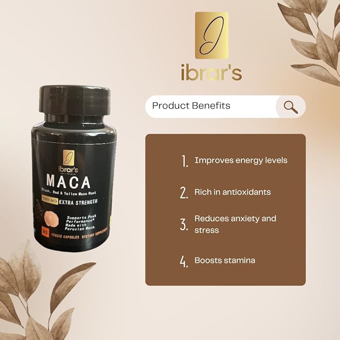 ibrar's Maca Capsules, 1500mg Extra Strength, Black, Red & Yellow Maca Root, 60 Veggie Capsules