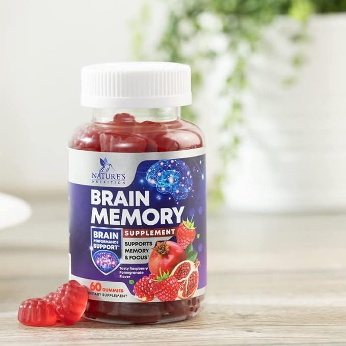 Brain Supplement Gummies for Concentration Memory & Focus Support - Brain Clarity Health with B6 B12, Phosphatidylserine, Coffee Extract, Nootropics Cognitive Vitamins for Adults - 60 Vegan Gummies
