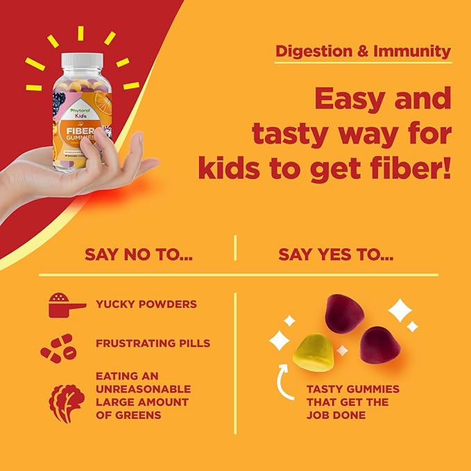 High Prebiotic Fiber Gummies for Kids - Dietary Fiber Supplements for Digestion & Constipation - Chicory Root Kids Immune Gummies - Non-GMO & Vegan Digestive Nutritional Supplements - 60 Count