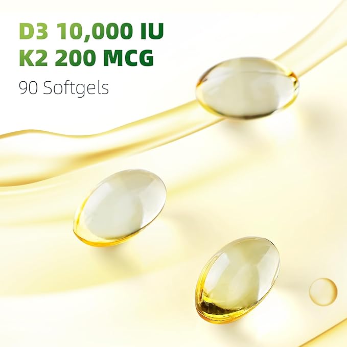 Vitamin D3 K2 Softgels, Vitamin D3 10000 IU with K2 (MK-7) 200 mcg with Coconut Oil Softgels, Easy to Swallow 2 in 1 Vitamins D & K Combo * 3 Packs (270 Counts)