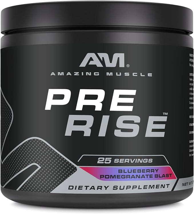 Pre Rise | Pre-Workout Powder Supplement with Caffeine & Beta-Alanine for Men & Women | 25 Servings (25 Servings, Blueberry Pomegranate Blast)