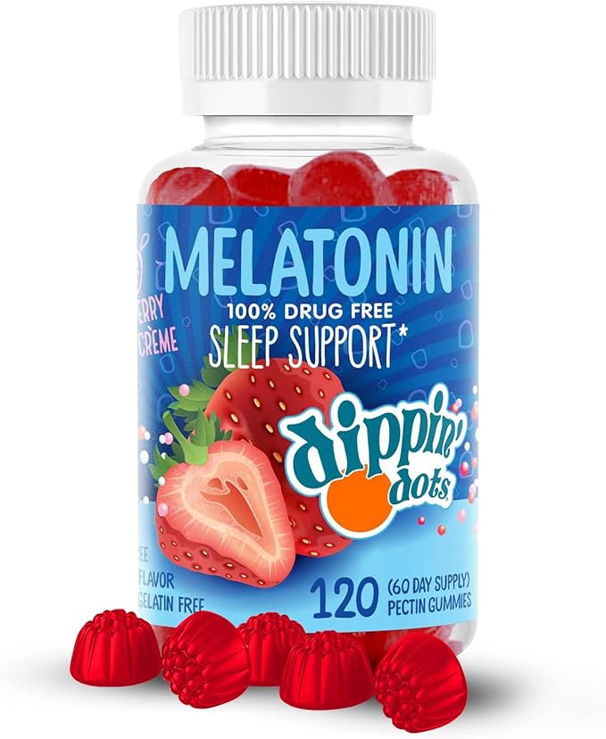 Dippin' Dots - Melatonin Sleep Support Gummies (120 Count) Strawberry Sunset Creme Flavor Chews | 2.5mg Per Gummy Sleep Supplement for Children and Adults | Supplement for faster Faster & Longer Sleep