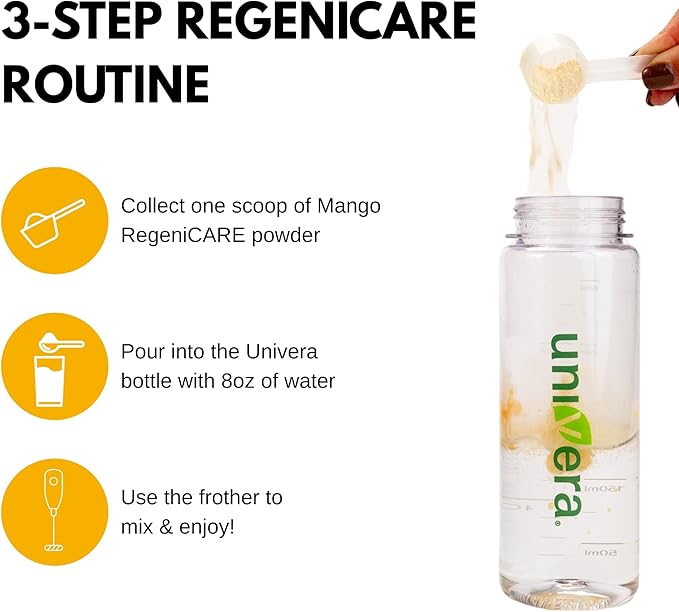 Univera RegeniCARE Gift Set with Bottle and Frother – Joint Support with Glucosamine, Univestin, MSM, Chondroitin – 30 Servings, Mango Flavor