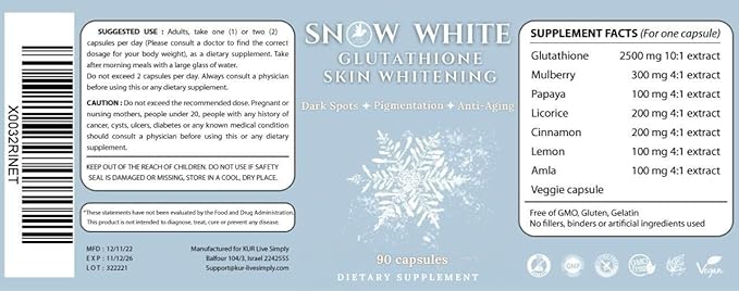 Glutathione Whitening Pills - Recover Your Youth, Get Rid of Dark Spots, Acne Scars & Hyperpigmentation - Natural Skin Whitening Pills – Non-GMO –90 Skin Lightening Capsules