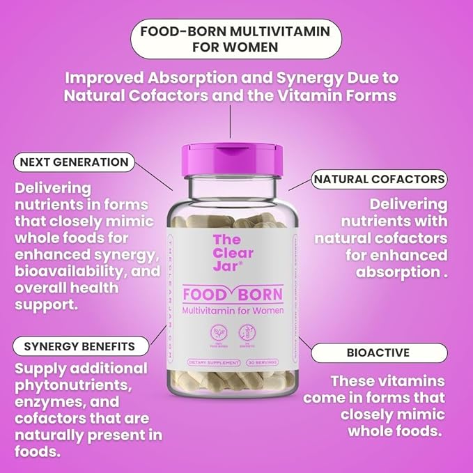 Food-Born Multivitamins for Women - 13 Daily Vitamins and 8 Minerals: A D2 C K1 E B1 B6 B12, Selenium, Zinc, Iron, etc Essentials for Health, Food-Based Bioactive Vitamins, Vegan, 60-Capsule